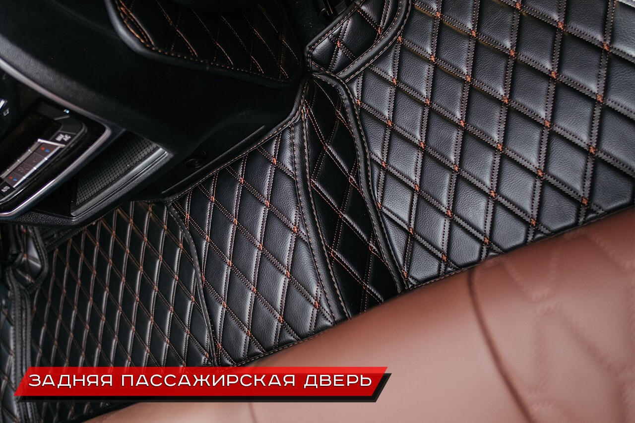 Коврики из экокожи для BMW X6 G06, 2021 (Престиж чёрные с коричневой строчкой)