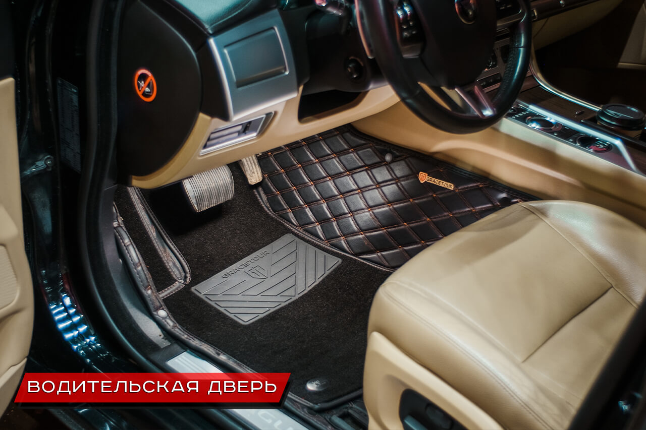 Автомобильные коврики 3D для Jaguar XF, экокожа Престиж черного цвета. Водительская дверь