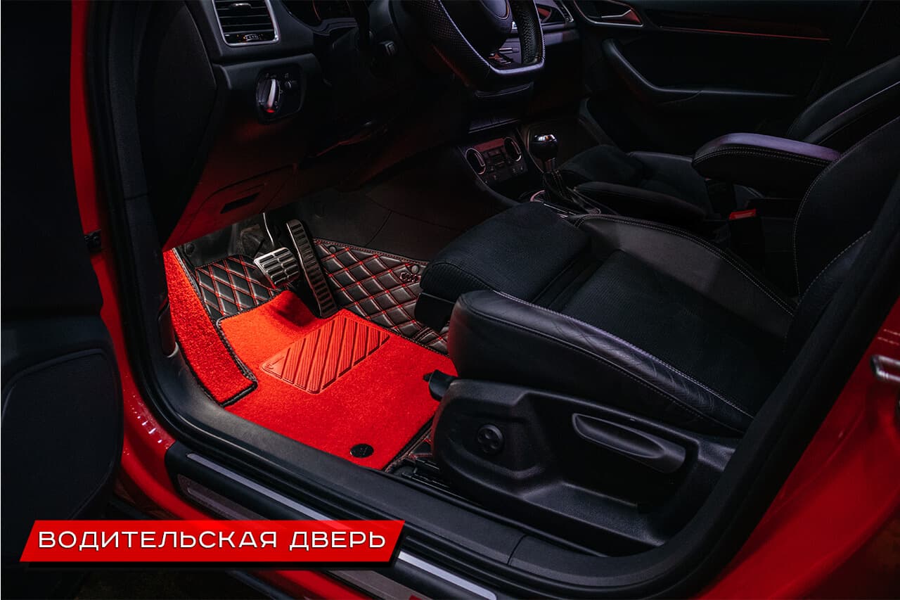 Водительский коврик из экокожи для Audi Q3 с прорезиненным подпятником